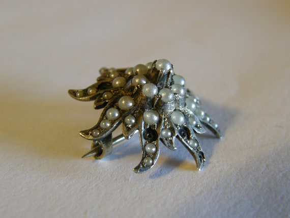 Vintage silver and seed pearl starburst brooch fr… - image 2