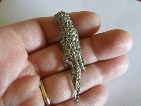 Vintage silvertone and marcasite parrot brooch fr… - image 5