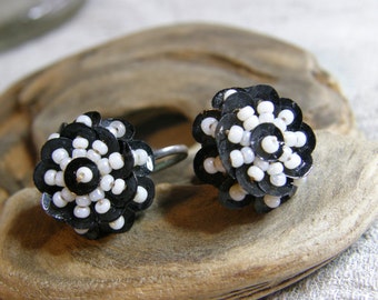 Vintage black and white screw back earrings circa the 1930's