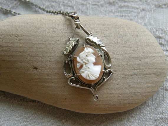 Edwardian Art Nouveau silver lavalier necklace wi… - image 1