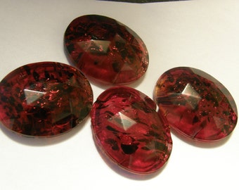 Vintage French oval marbelized red faceted glass beads for re-purpose