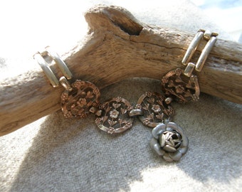Vintage pulsera de ensamblaje flor tema en metales mezclados con tapa con cierre