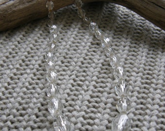 Vintage glass crystal bead choker necklace with sterling fish hook clasp