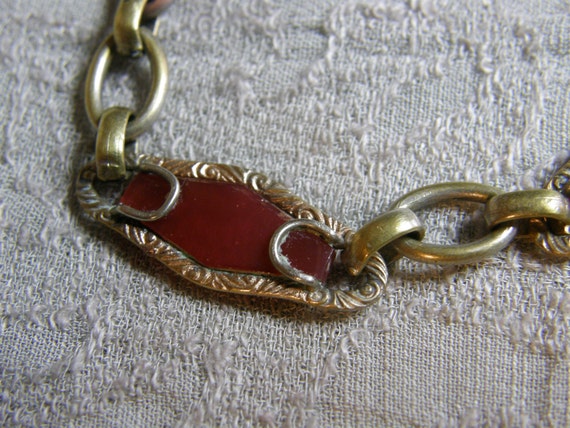 Vintage link bracelet with carnelian glass circa … - image 2