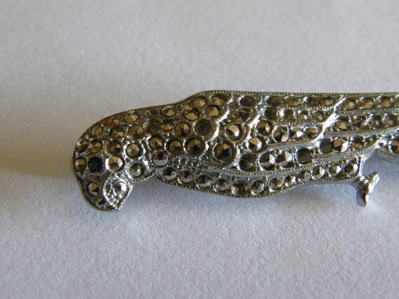 Vintage silvertone and marcasite parrot brooch fr… - image 2