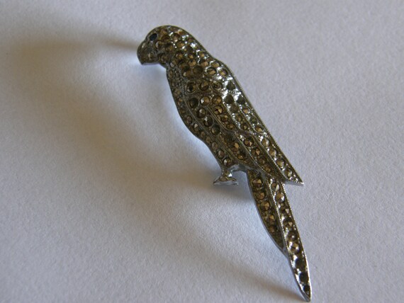 Vintage silvertone and marcasite parrot brooch fr… - image 1