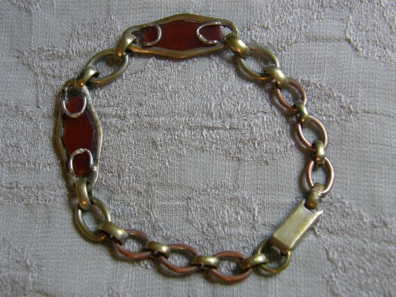 Vintage link bracelet with carnelian glass circa … - image 3