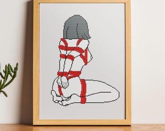 Shibari Lady Kreuzstich-Muster, Kinky Rope Kunst Stickerei (PDF)