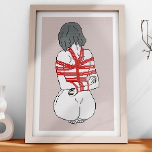 Shibari Tied Lady Cross Stitch Pattern, Adult Embroidery (Instant PDF Download)