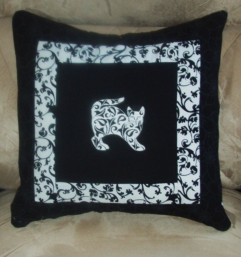 Pillow Cover Damask Cats 4 in Black and White Etsy