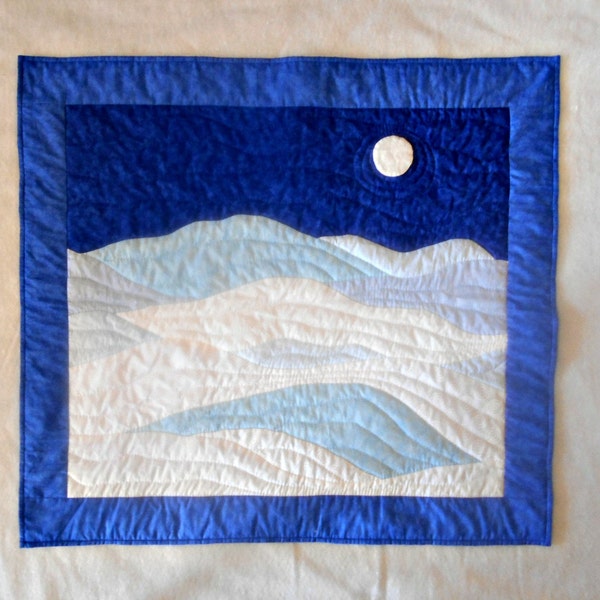 Quilted Wall Hanging - Winter Snow Scene in Blue and White