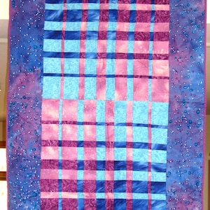 Quilted Wall Hanging Woven strips of Blue and Purple with Galaxy Blue Border Fabric image 1