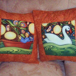 Quilted Pillow Cover Moonlight Fisherman With Rust Borders image 4