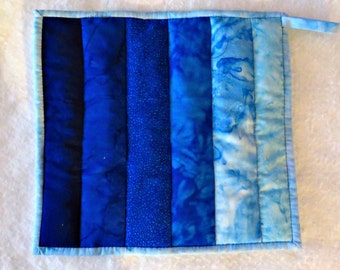 Potholder -- Ombre in Shades of Blue Ranging from Navy Through Aqua, Hotpad, Mug Rug, Snack Mat