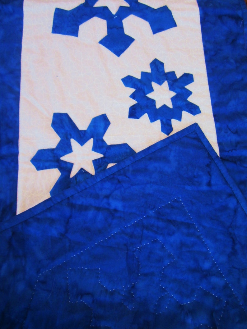 Quilted Winter Snowflake Table Runner Cobalt Blue and White Etsy