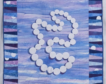 Quilted Wall Hanging -- White Pearls Shadowed against Blue and Purple