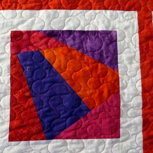 Queen Size or King Size Quilt in Shades of Red, Orange, Purple and Pink, Machine Pieced and Machine Quilted image 4