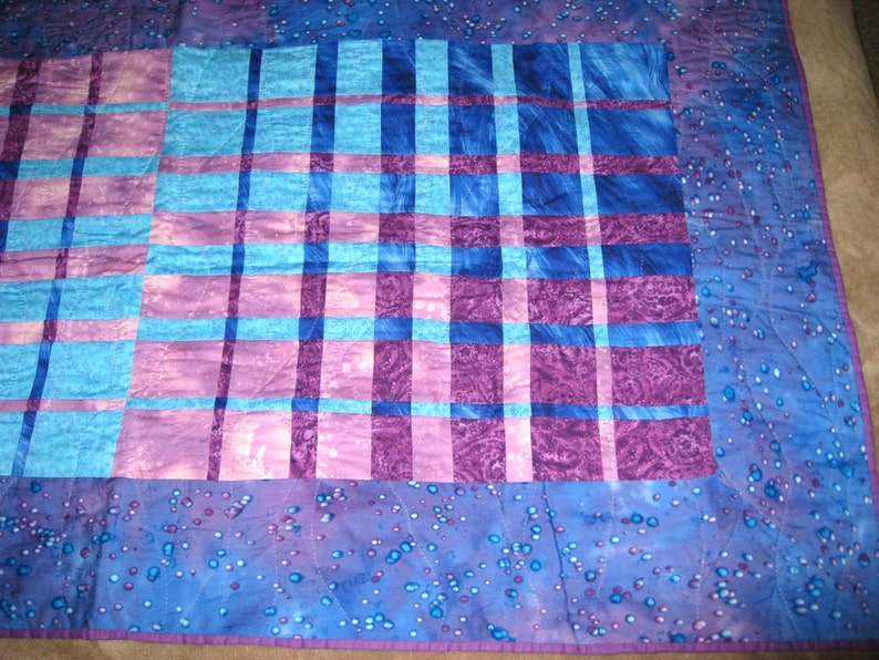 Quilted Wall Hanging Woven strips of Blue and Purple with Galaxy Blue Border Fabric image 2