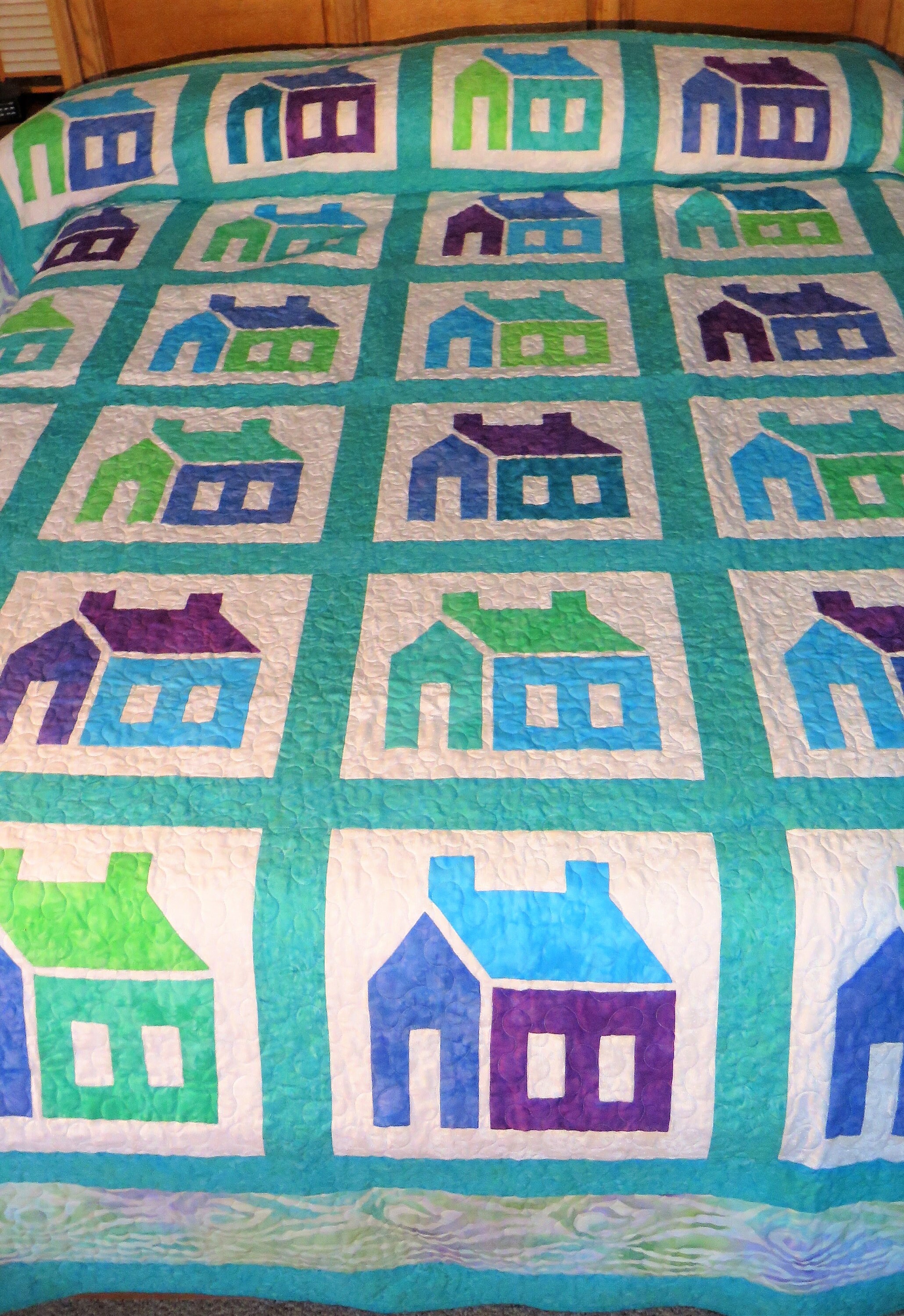 Queen Size Quilt King Sized Quilt Appliqued Houses Quilt in Etsy