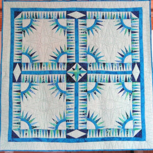 Quilt -- New York Beauty in Mint Green and Blue