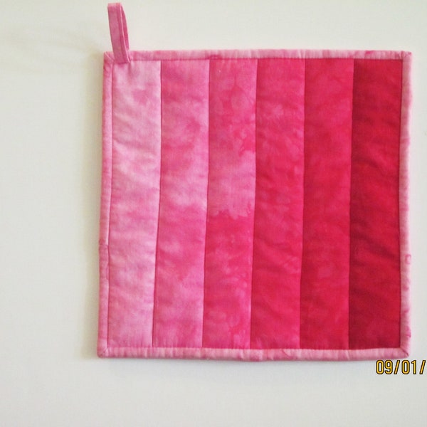 Quilted Potholder -- Ombre in Hand Dyed Shades of Hot Pink to Pale Pink