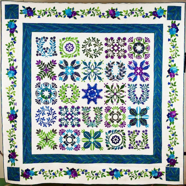 Quilt - Baltimore Album Style in Purple, Blue and Green