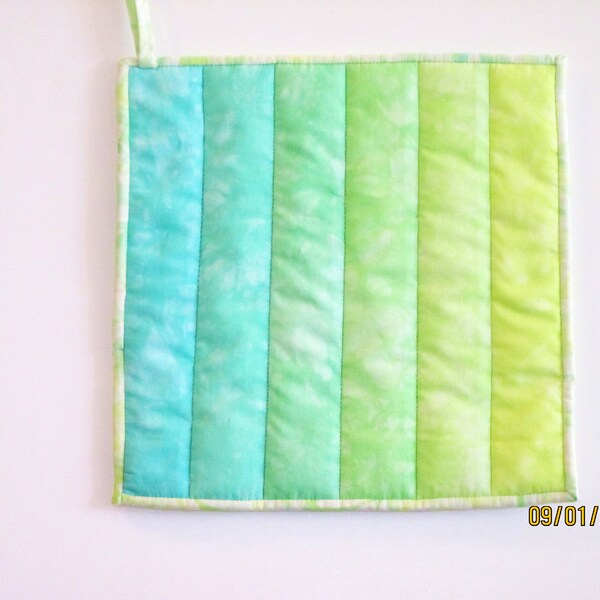 Ombre Potholder  in Hand Dyed Shades of Aqua and Seafoam Green