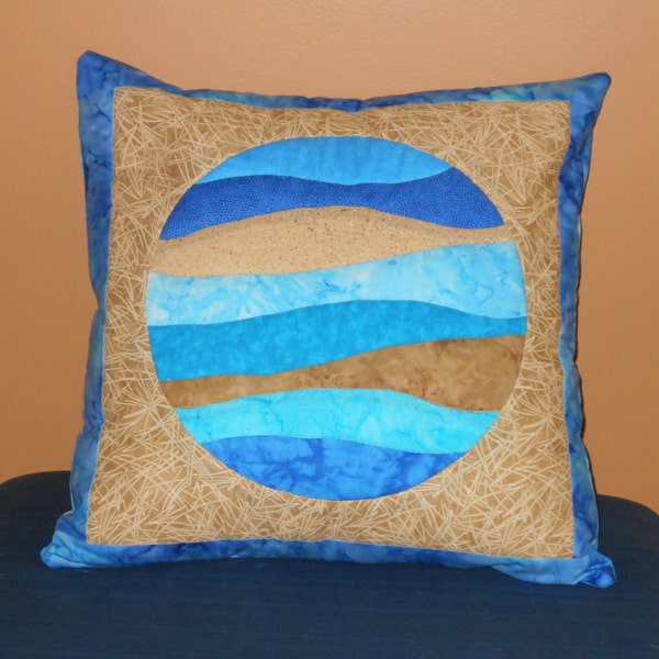 Quilted Pillow Cover -- Porthole Blue Backing