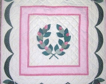 Shabby Chic Victorian Quilted Wall Hanging in Pink and Green