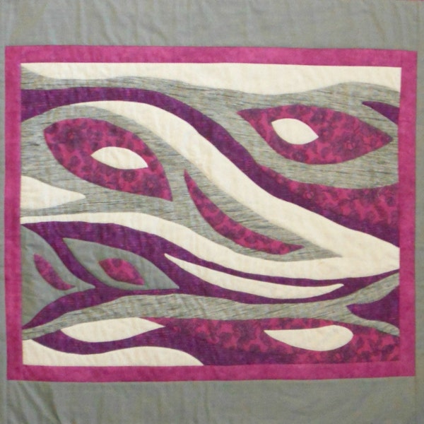 Quilted Wall Hanging in Purple and Gray in a Freeform Design