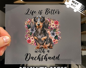 Dachshund Dog DTF Transfer: Floral Wiener Dog Decal