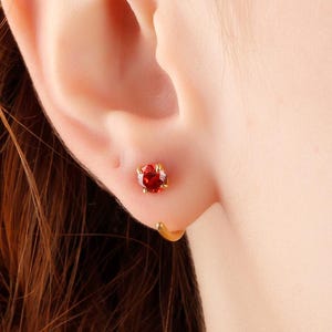 Hoop Garnet Stone Earring Jewelry, Dainty Small Hoop Earrings, January Birthstone Tiny Earring, Statement Unique Huggie Handmade Earring