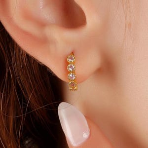 Pink Tourmaline Birthstone Huggie Earrings Jewlery, Dainty Handmade Hoops Earrings, Tiny Small Unique Minimalist Studs Earrings, Silver Gift