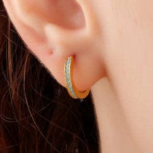Turquoise Stone Delicate Silver Tiny Hoops Earrings, Minimalist Gold Unique Turquoise Huggie Earrings, Handmade Small Dainty Studs Earrings