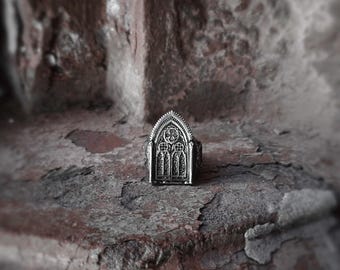 Anello cattedrale gotica medievale architettura gotica argento 925