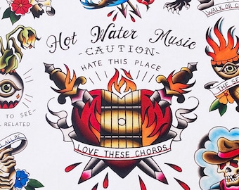 Hot Water Music Tattoo Flash Caution - Etsy