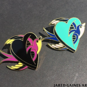 Bird and Heart Tattoo Flash Pin