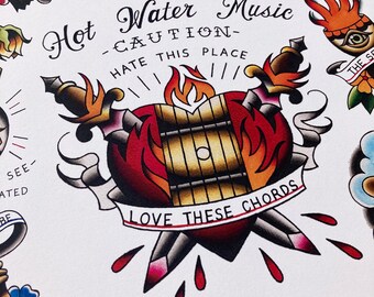 Hot Water Music Tattoo Flash Achtung - Etsy.de