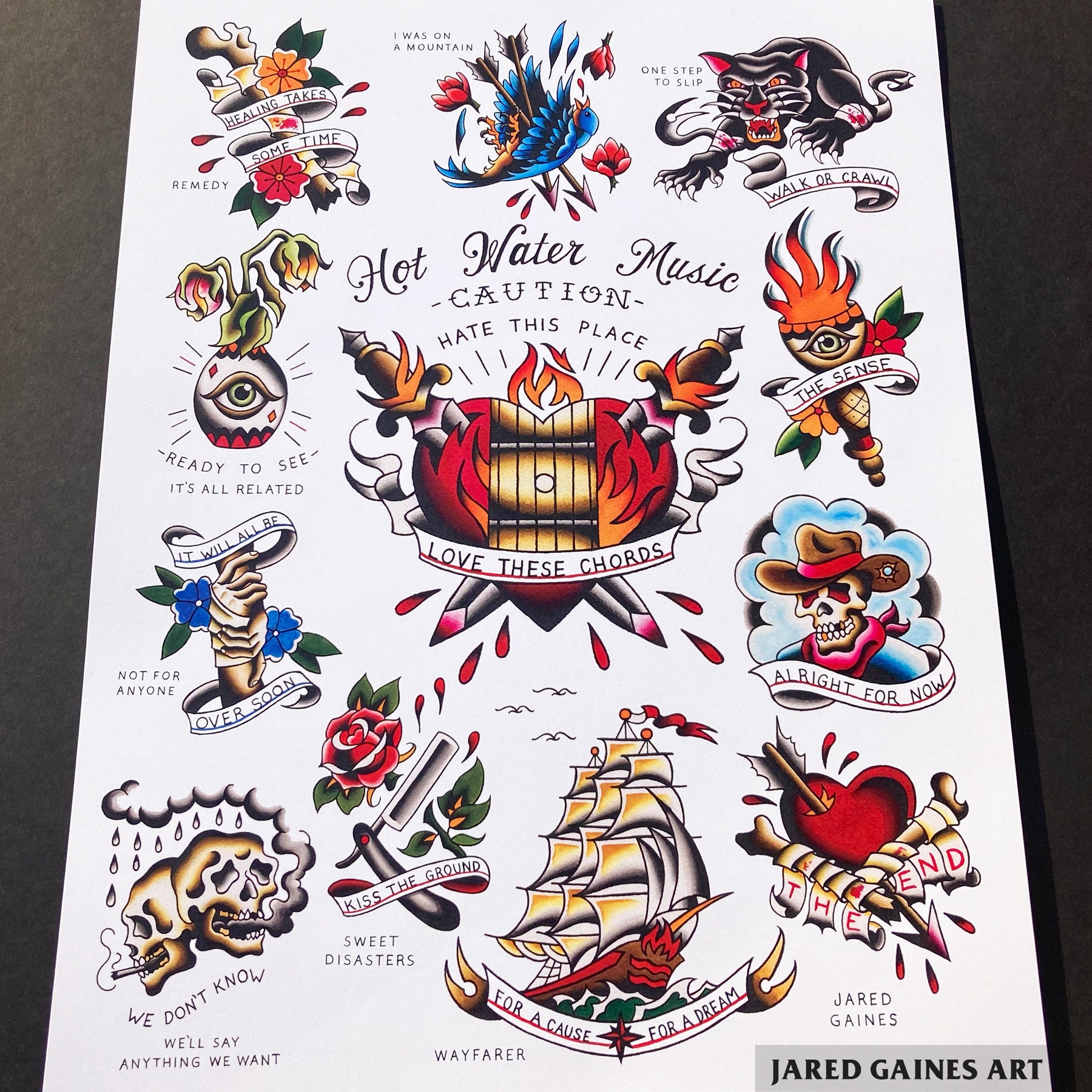 Hot Water Music Tattoo Flash - Caution - Etsy