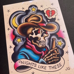 Cowboy Skull Tattoo Flash