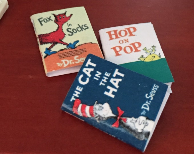 Miniature Children's Books, Set of 3, Cat , Fox, Hop, Dollhouse 1:12 Scale Miniatures, Accessory