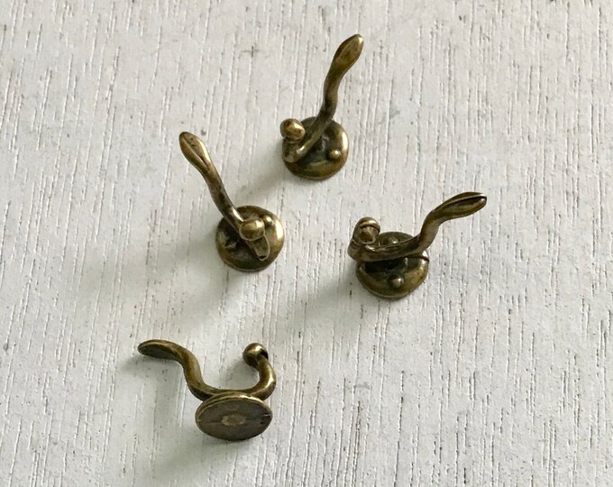 Miniature Hooks, Brass Coat Hooks, Wall Hooks, 4 Pc Set, Style 93