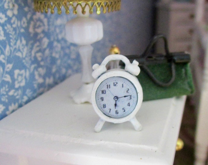 Miniature Alarm Clock, Mini White Alarm Clock, Style #26, Dollhouse Miniature, 1:12 Scale, Dollhouse Accessory, Decor