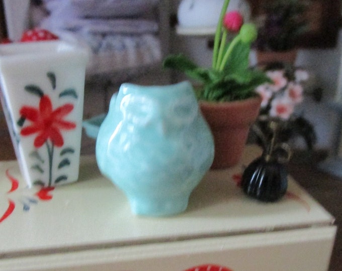 Miniature Owl Planter, Mini Ceramic Owl Planter Vase, Dollhouse Miniature, 1:12 Scale, Dollhouse Decor, Accessory