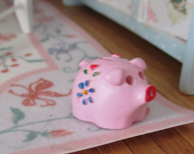 Miniature Pink Piggy Bank, Style #55, Dollhouse Miniature, 1:12 Scale, Dollhouse Accessory, Decor