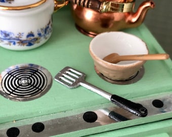 Lot 3 1:12 Scale Dollhouse Miniature Metal Spotted Pan Kitchen Accessory