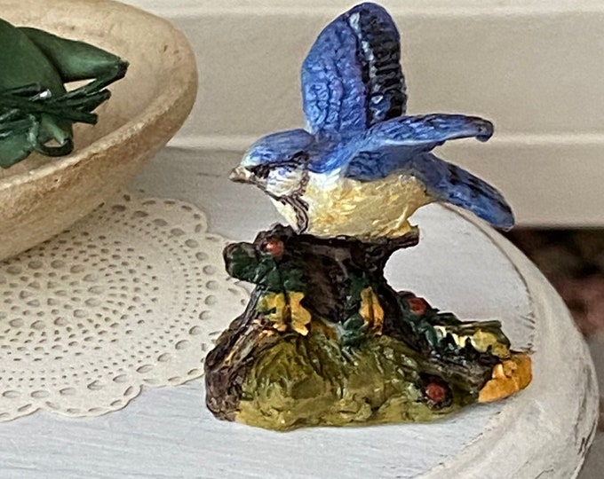 Miniature Blue Jay Bird Figurine, Hand Painted Figurine Statuette, Style #14, Dollhouse Miniature, 1:12 Scale, Dollhouse Decor, Mini Bird