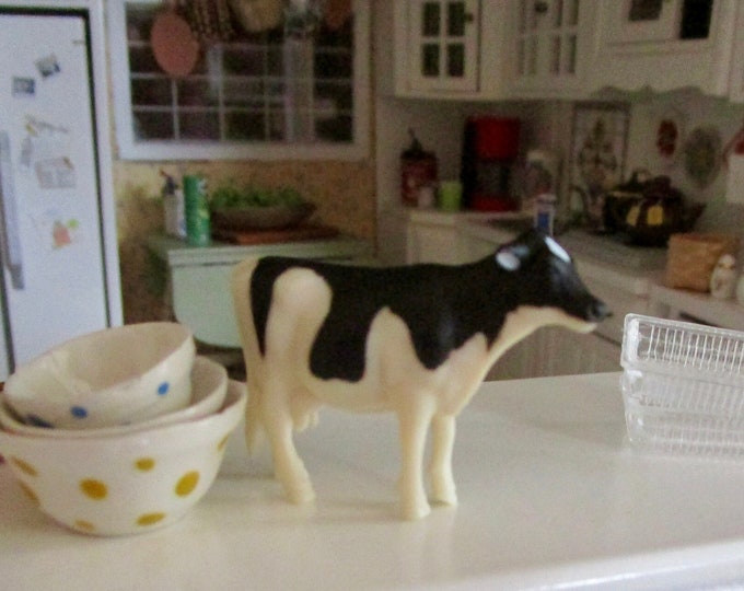 Miniature Cow, Mini Holstein Cow Figurine, Style #28, Dollhouse Miniature, 1:12 Scale, Dollhouse Decor, Accessory