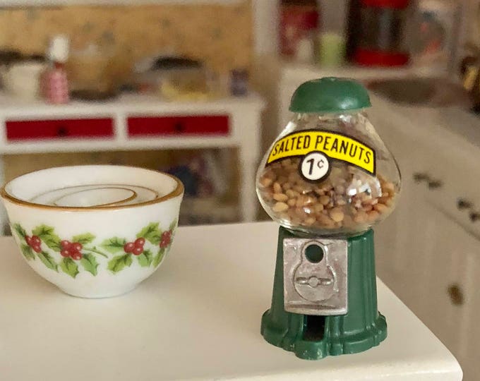 Miniature Peanut Machine, Filled Green Coin Peanut Machine, Dollhouse Miniature, 1:12 Scale, Dollhouse Accessory, Decor, Topper, Crafts