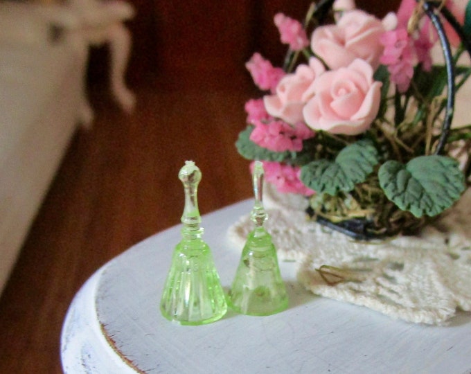 Miniature Bells, Set of 2 Mini Green Glass Look Dinner Bells, Style #88G,  Dollhouse Miniature 1:12 Scale, Dollhouse Accessory, Knick Knacks